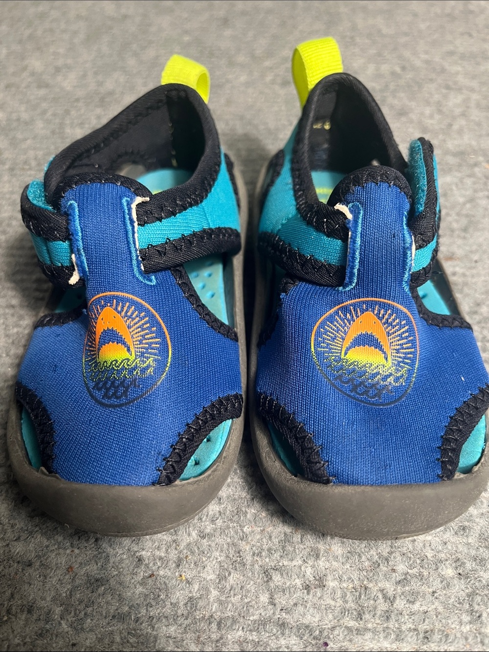 Kids Blue and Teal Water-Friendly Sandals with Shark Graphic